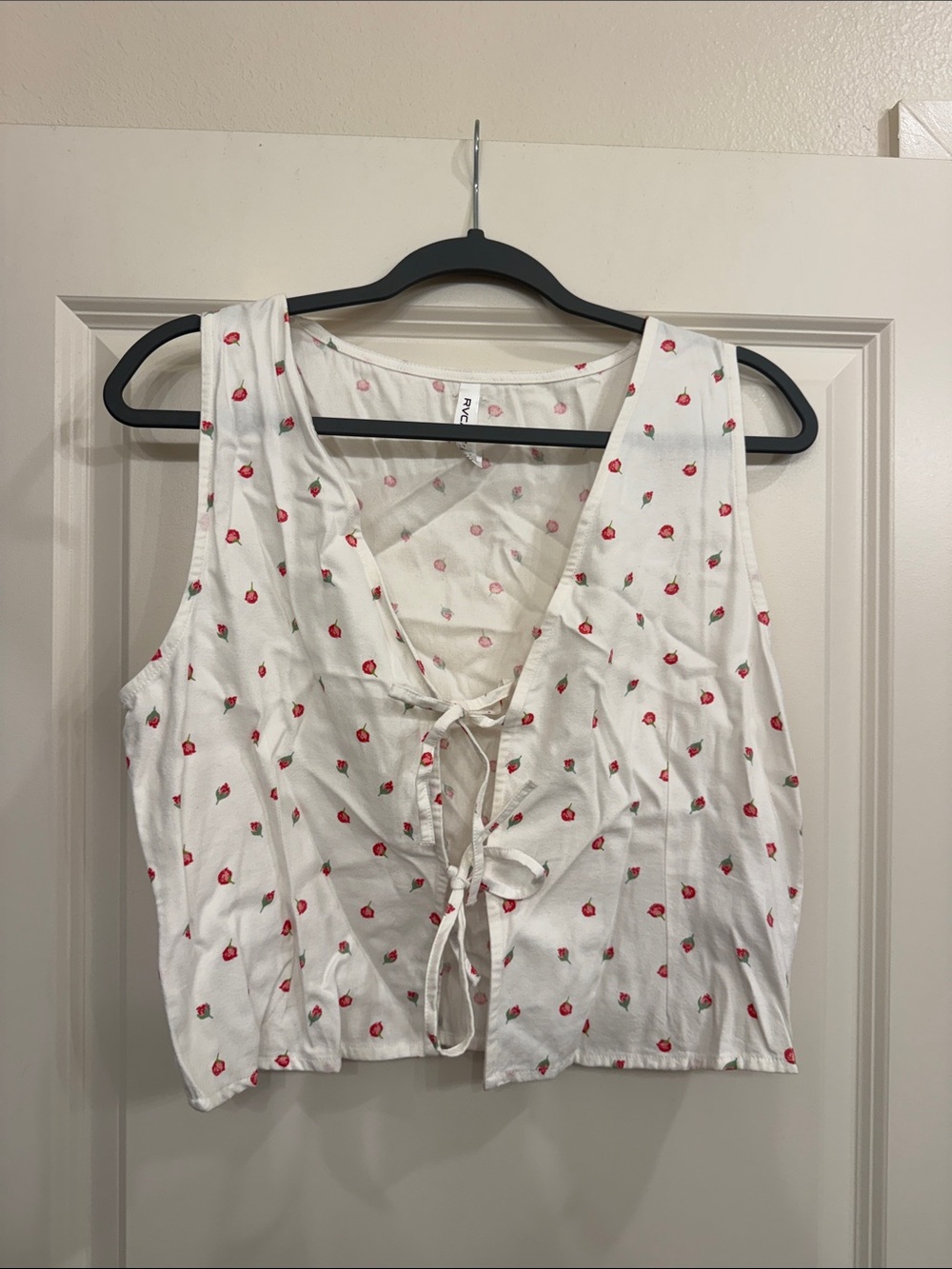 RVCA Women's White Cherry Tie-Front Crop Top
